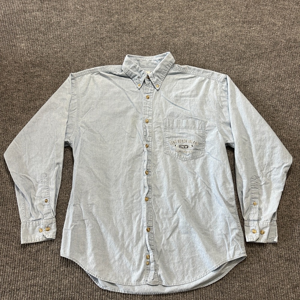 Munsingwear Mens Button Down Shirt M Light Blue Long Sleeve Long Beach Island
